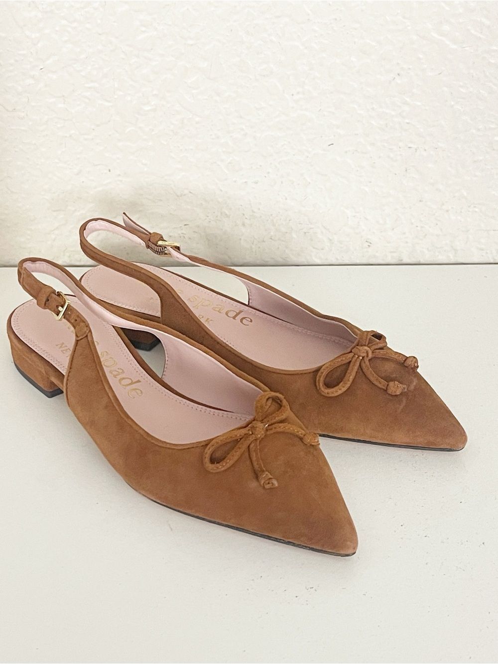 kate spade Tan Suede Pointed Slingback Flats with Bow - Picture 3 of 11